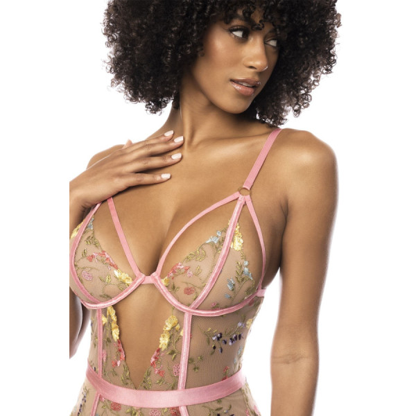 Body guépière avec dentelle brodée florale Sydney, porte jarretelles réglables et détachables 
